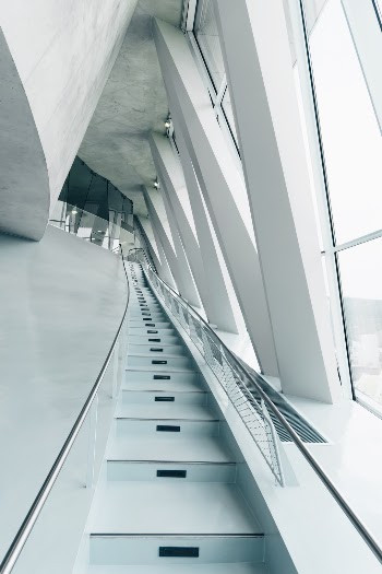 stairs inside a white building