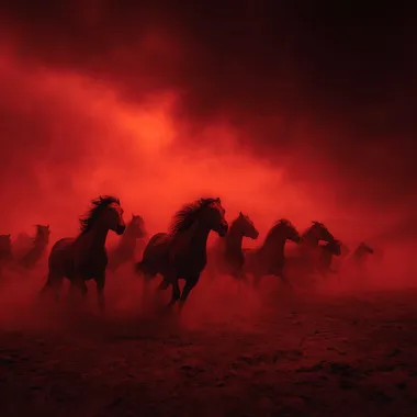 Stampede of Wild Horses in an Apocalyptic Wasteland Stampede of Wild Horses in an Apocalyptic Wasteland