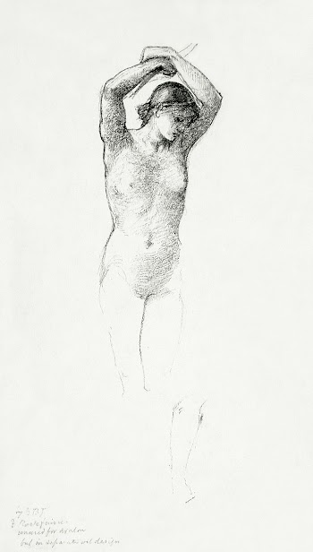 Standing Female Nude with Arms Raised… | Free public domain illustration