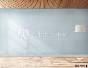 Standing lamp in a blue room