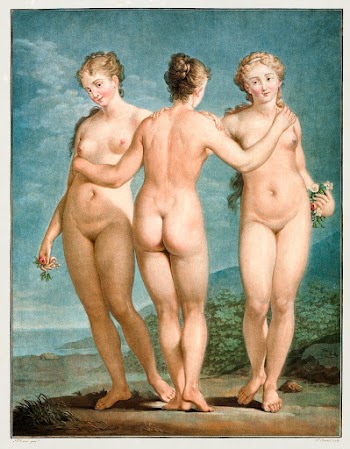 Standing Naked women. The Three Graces (1786) painting in high resolution by Jean Fran&ccedil;ois Janinet. Original from The Cleveland Museum of Art. Digitally enhanced by rawpixel.