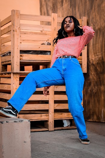Standing Woman Wearing Red Shirt