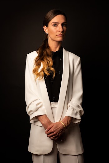 Standing Woman Wearing White coat  