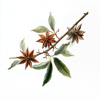 Star Anise Branch with Leaves