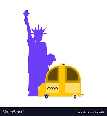 Statue of liberty and taxi new york landmark vector image