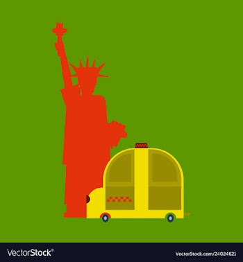 Statue of liberty and taxi new york landmark vector image