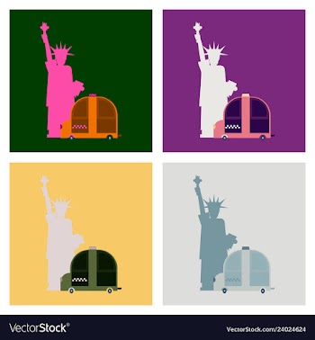 Statue of liberty and taxi new york landmark vector image