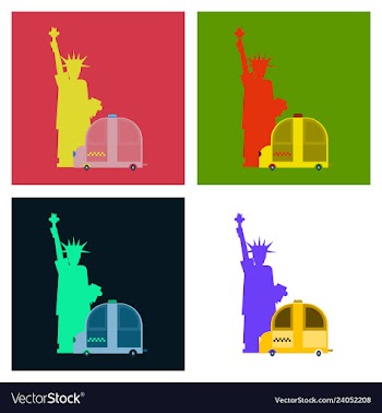 Statue of liberty and taxi new york landmark vector image