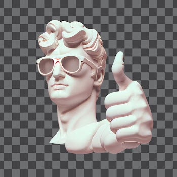 Statue thumb up PNG transparent, wearing a modern sunglasses
