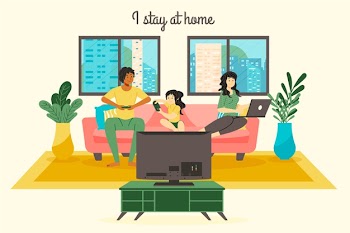 Stay at home family concept Free Vector
