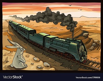 Steam Locomotive and Rabbit vector image