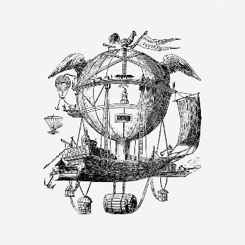 Steampunk airship collage element, black | Free PSD Illustration - rawpixel