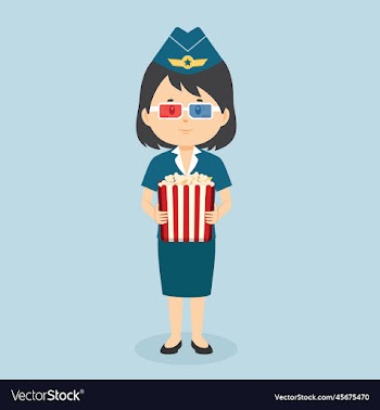 steawardess watching movie in cinema