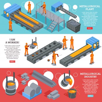 Steel industry isometric banners Free Vector