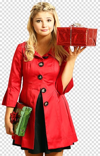 Stefanie Scott , woman holding red gift box transparent background PNG clipart