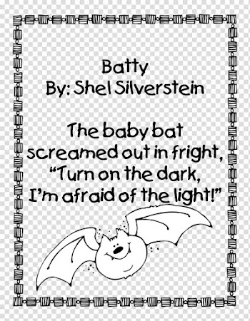 Stellaluna Where the Sidewalk Ends Poetry Kindergarten First grade, Easy Halloween Bat Printables transparent background PNG clipart