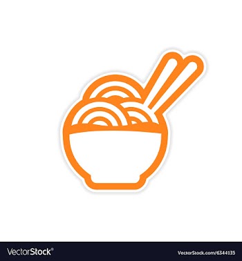 Sticker Asian dish of noodles and chopsticks vector image