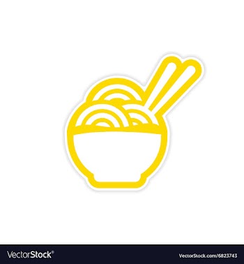 Sticker Asian dish of noodles and chopsticks vector image