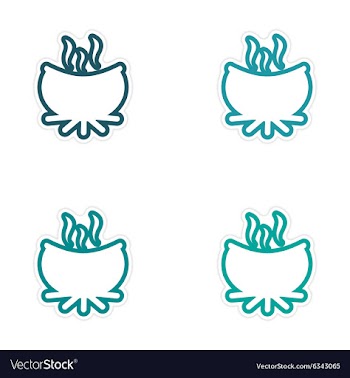 Sticker assembly boiling pot of potion on a fire vector image