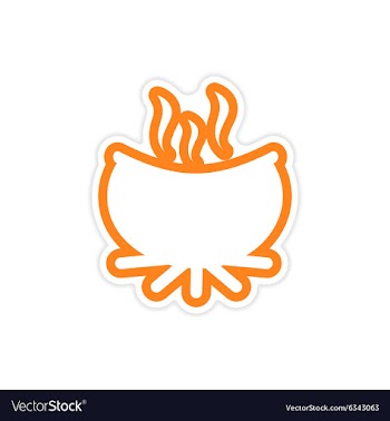 Sticker boiling pot of potion on a fire vector image