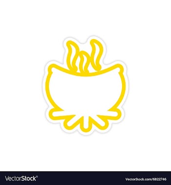 Sticker boiling pot of potion on a fire vector image