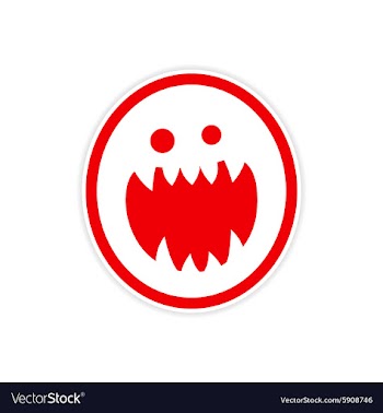 Sticker bright monster with sharp teeth on a white vector image