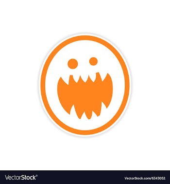 Sticker bright monster with sharp teeth on a white vector image