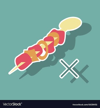 Sticker cartoon of meat sauce grill and other vector image