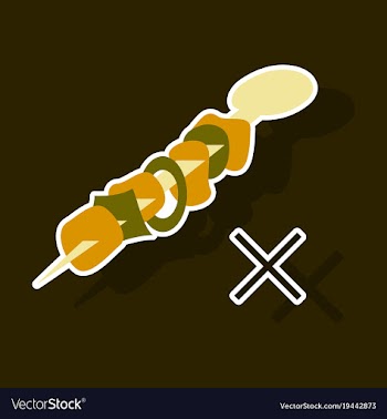 Sticker cartoon of meat sauce grill and other vector image