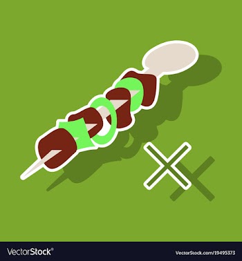 Sticker cartoon of meat sauce grill and other vector image