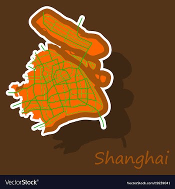 Sticker detailed shanghai city road network map vector image