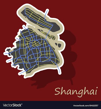 Sticker detailed shanghai city road network map vector image