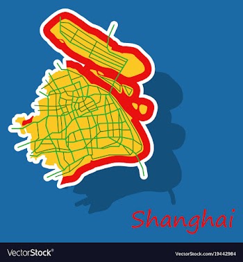 Sticker detailed shanghai city road network map vector image