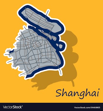 Sticker detailed shanghai city road network map vector image