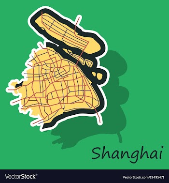 Sticker detailed shanghai city road network map vector image
