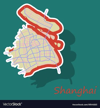 Sticker detailed shanghai city road network map vector image