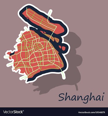 Sticker detailed shanghai city road network map vector image