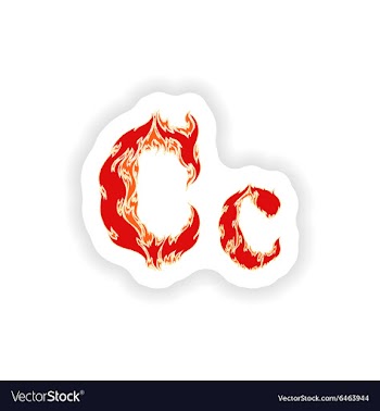 Sticker fiery font red letter C on white vector image