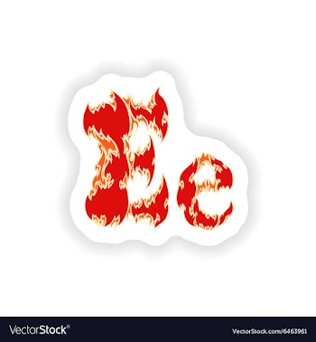 Sticker fiery font red letter E on white vector image