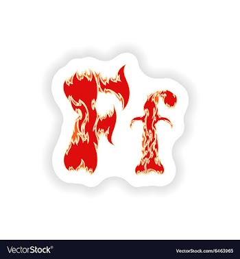 Sticker fiery font red letter F on white vector image