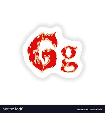 Sticker fiery font red letter G on white vector image
