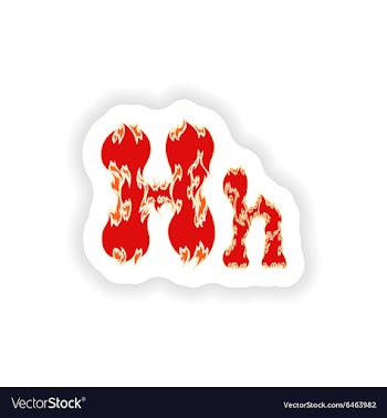 Sticker fiery font red letter H on white vector image