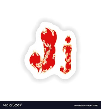 Sticker fiery font red letter J on white vector image