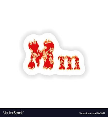 Sticker fiery font red letter M on white vector image