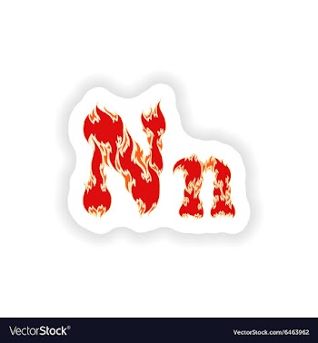 Sticker fiery font red letter N on white vector image