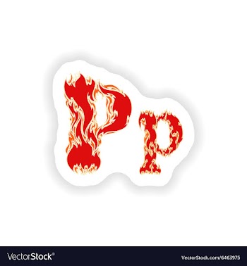 Sticker fiery font red letter P on white vector image