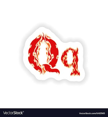 Sticker fiery font red letter Q on white vector image