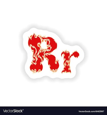 Sticker fiery font red letter R on white vector image