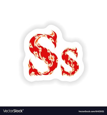 Sticker fiery font red letter S on white vector image