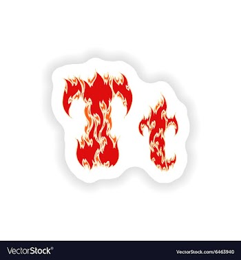 Sticker fiery font red letter T on white vector image